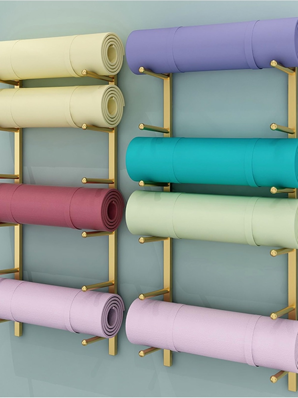 Colorful Rolled Yoga Mats Set - Pastel Greens, Purple, Teal, Pine